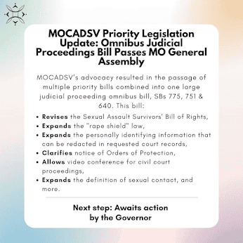 Graphic of recent changes to Missouri legislation by MOCADSV.